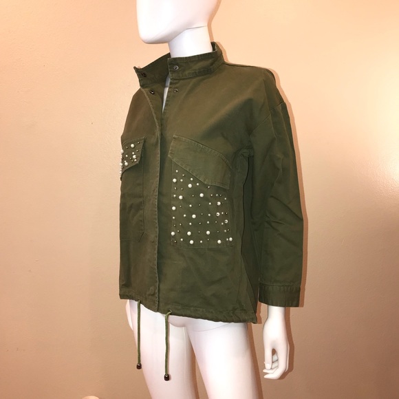 Lea & Viola Embellished Jacket Army Green Canvas - Picture 7 of 14